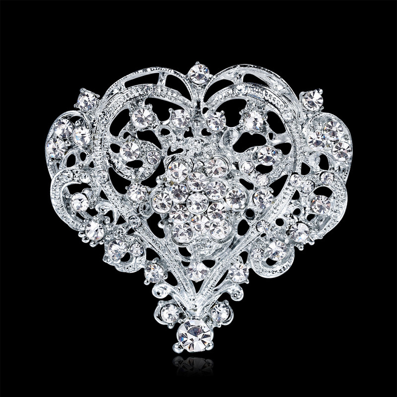Broșe cu inimă cu strasuri clare pentru femei Buchet de petrecere de nuntă Pin dulce de perle Bijuterii de modă vintage Broșă Bijuterii de modă