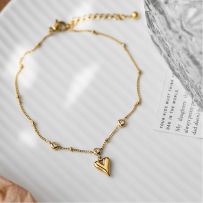 Oțel inoxidabil 316L, bijuterii de înaltă calitate, zircon încorporat, inimă de dragoste, ornamente pentru glezne, farmec, gleznă cu mărgele pentru femei