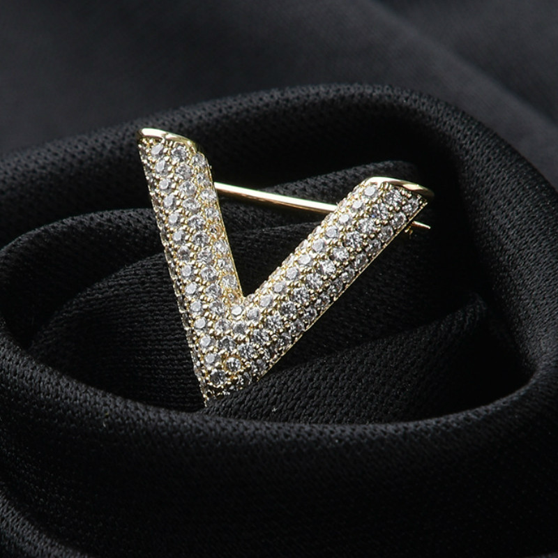 Visokokvalitetni cirkon, mali V broševi, kristalni nakit, kardigan, haljina protiv svjetla, dekolte, ovratnik, igla, kopča za šal, ženski dodaci