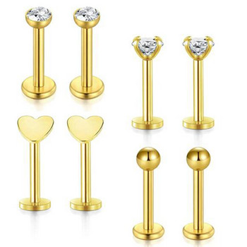 8Pcs Crystal Labret Piercing Set 16G Heart Tragus Piercing Earring Lot Conch Piercing Set Lip Labret Stud Lip Pircing