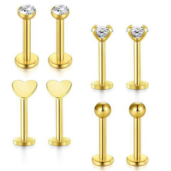 8 τμχ Crystal Labret Σετ Piercing 16G Heart Tragus Piercing Σκουλαρίκια Lot Conch Piercing Σετ Lip Labret Stud Lip Piercing