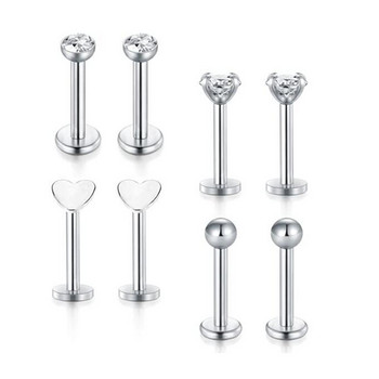 8Pcs Crystal Labret Piercing Set 16G Heart Tragus Piercing Earring Lot Conch Piercing Set Lip Labret Stud Lip Pircing