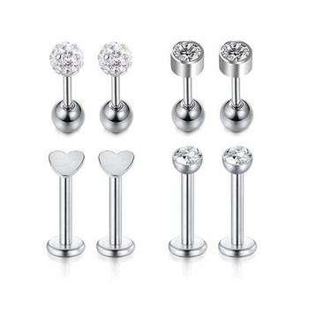 8Pcs Crystal Labret Piercing Set 16G Heart Tragus Piercing Earring Lot Conch Piercing Set Lip Labret Stud Lip Pircing