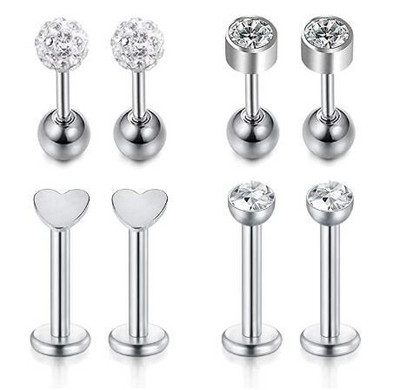 Set de piercing Labret de cristal 8 buc. 16G Inima Tragus Piercing Cercei Lot Conch Piercing Set Lip Labret Stud Lip Pircing