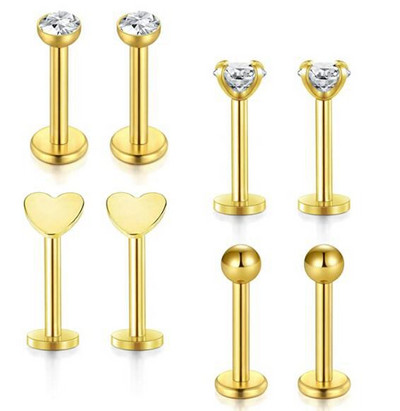 Set de piercing Labret de cristal 8 buc. 16G Inima Tragus Piercing Cercei Lot Conch Piercing Set Lip Labret Stud Lip Pircing