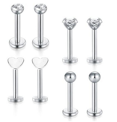 Set de piercing Labret de cristal 8 buc. 16G Inima Tragus Piercing Cercei Lot Conch Piercing Set Lip Labret Stud Lip Pircing