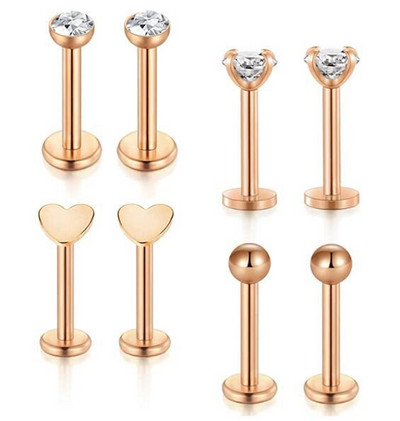 Set de piercing Labret de cristal 8 buc. 16G Inima Tragus Piercing Cercei Lot Conch Piercing Set Lip Labret Stud Lip Pircing