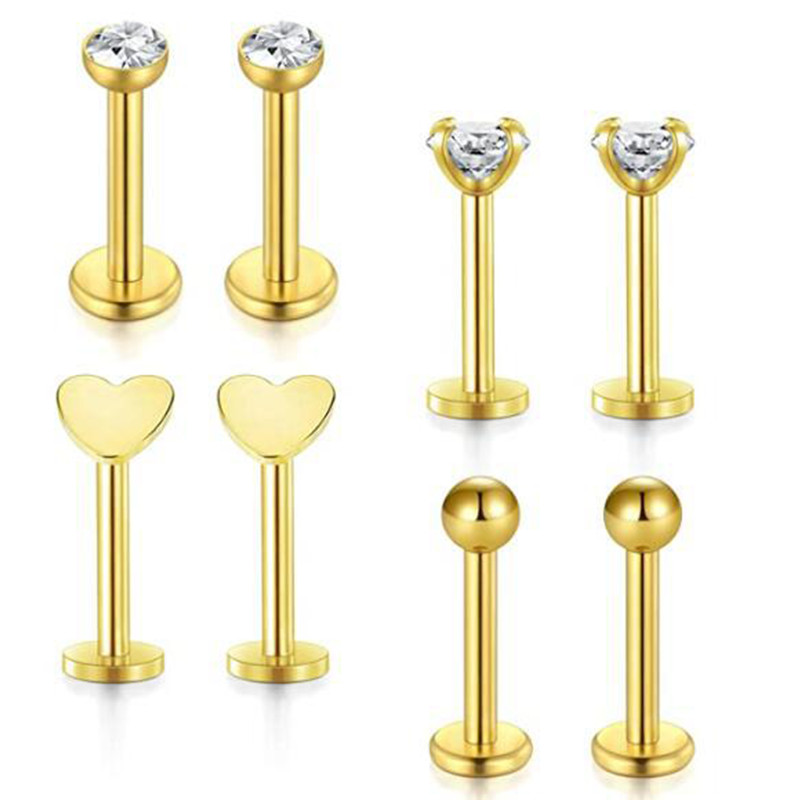 Set de piercing Labret de cristal 8 buc. 16G Inima Tragus Piercing Cercei Lot Conch Piercing Set Lip Labret Stud Lip Pircing