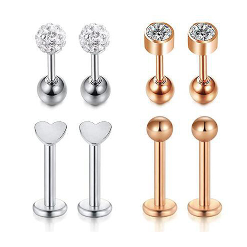 Set de piercing Labret de cristal 8 buc. 16G Inima Tragus Piercing Cercei Lot Conch Piercing Set Lip Labret Stud Lip Pircing