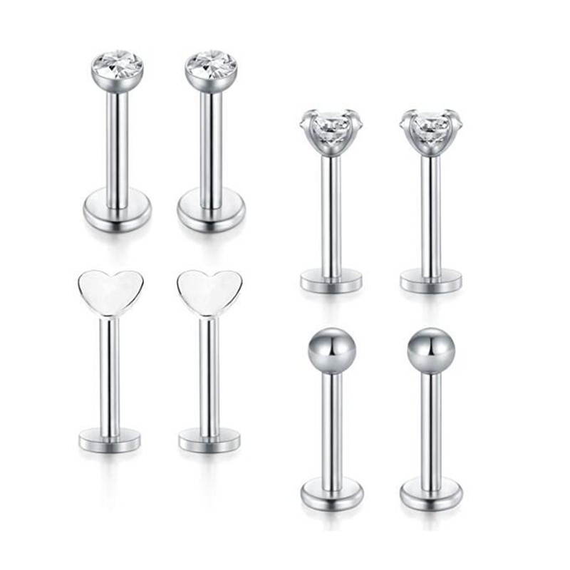 Set de piercing Labret de cristal 8 buc. 16G Inima Tragus Piercing Cercei Lot Conch Piercing Set Lip Labret Stud Lip Pircing