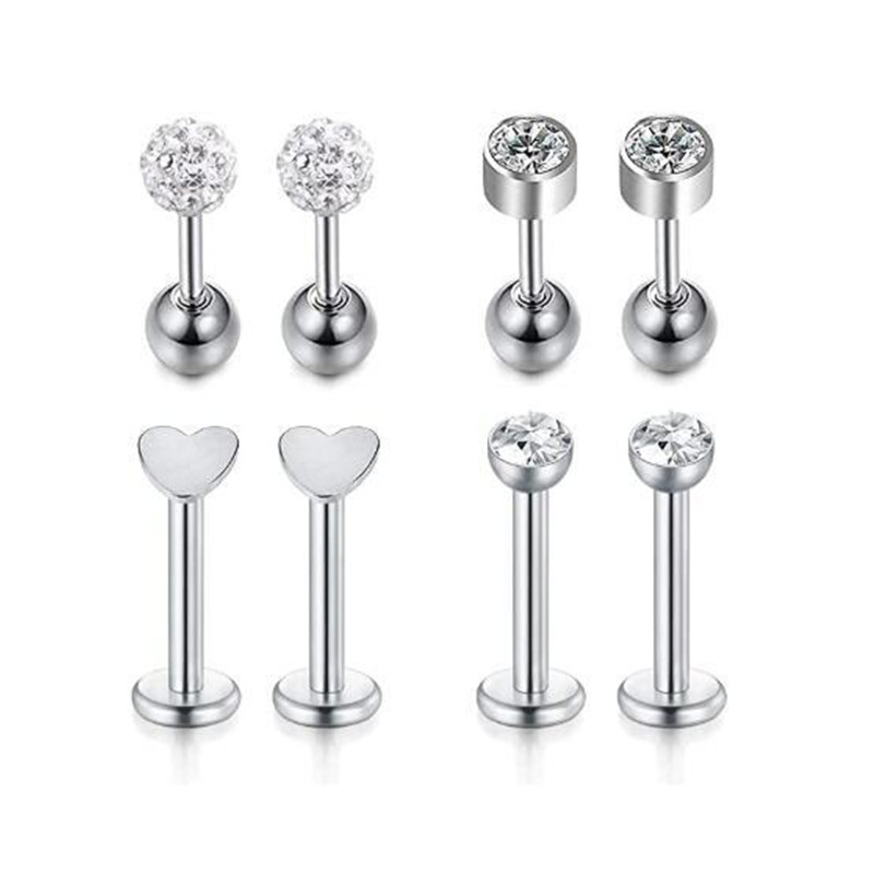 Set de piercing Labret de cristal 8 buc. 16G Inima Tragus Piercing Cercei Lot Conch Piercing Set Lip Labret Stud Lip Pircing
