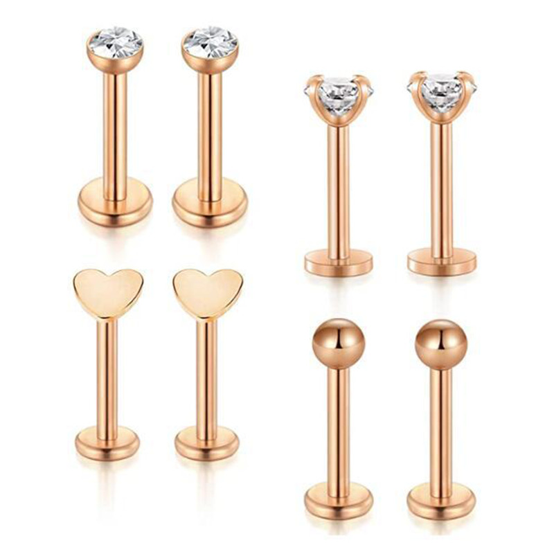 Set de piercing Labret de cristal 8 buc. 16G Inima Tragus Piercing Cercei Lot Conch Piercing Set Lip Labret Stud Lip Pircing