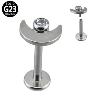 G23 Titanium Lip Stud moon shape with Zircon Set Center Internal Thread PIERC Labret Tragus Helix Ear Stud Пиърсинг за тяло Бижута