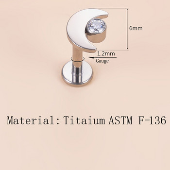 G23 Titanium Lip Stud moon shape with Zircon Set Center Internal Thread PIERC Labret Tragus Helix Ear Stud Пиърсинг за тяло Бижута