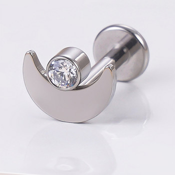 G23 Titanium Lip Stud moon shape with Zircon Set Center Internal Thread PIERC Labret Tragus Helix Ear Stud Пиърсинг за тяло Бижута