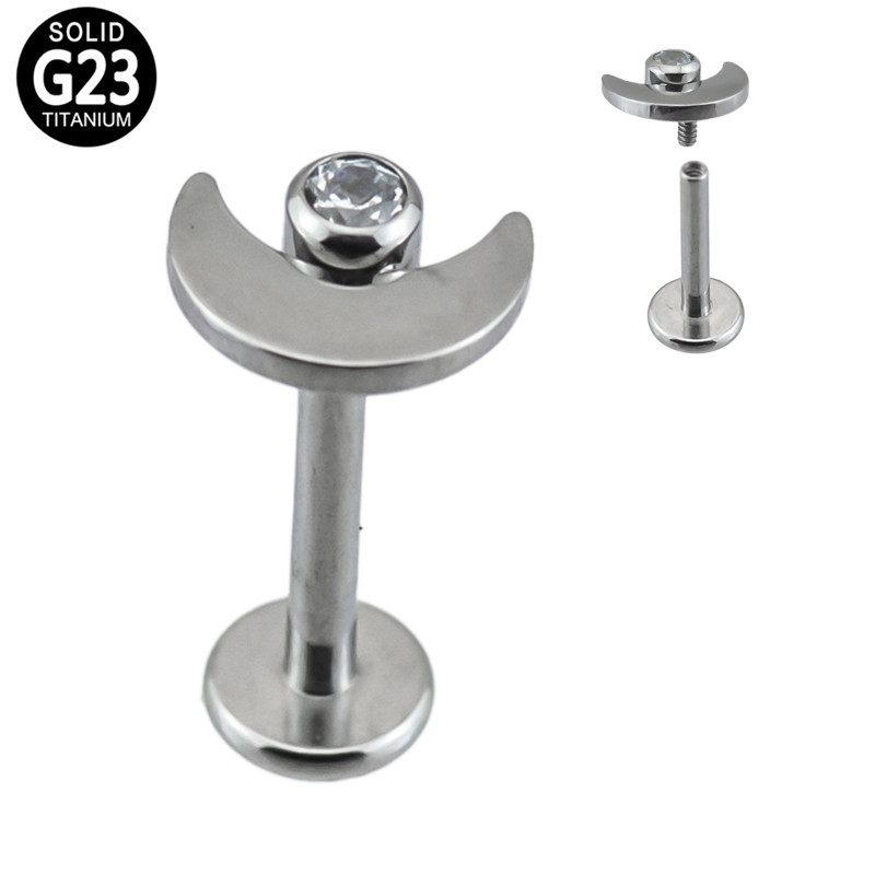 G23 titan buze Stud formă de lună cu zircon Set centru filet intern PIERC Labret Tragus Helix ureche Stud Piercing bijuterii pentru corp