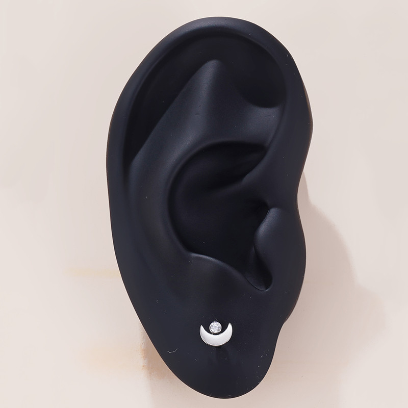 G23 titan buze Stud formă de lună cu zircon Set centru filet intern PIERC Labret Tragus Helix ureche Stud Piercing bijuterii pentru corp