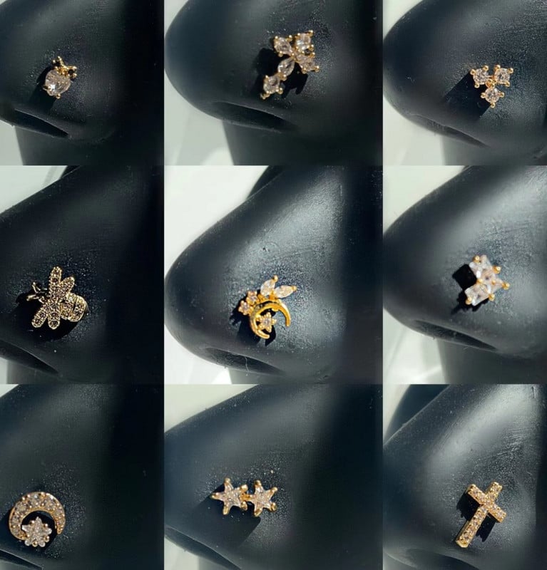 Piercing ékszerek CZ orrgyűrűk orrlyukasztáshoz Rozsdamentes acél orrcsavar nőknek Pillangós orrcsapok L-hajlított orr ékszerek