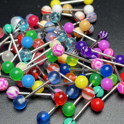 Piercing za jezik, 30 komada šarene loptice od nehrđajućeg čelika, šipka s gumbima, kirurški piercing, seksi nakit za tijelo za žene