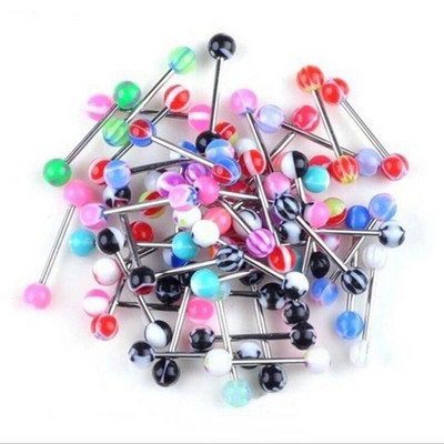 Nyelvpiercing 30db Színes rozsdamentes acél golyós súlyzógomb gyűrű rúd Sebészeti piercing Szexi testékszer nőknek