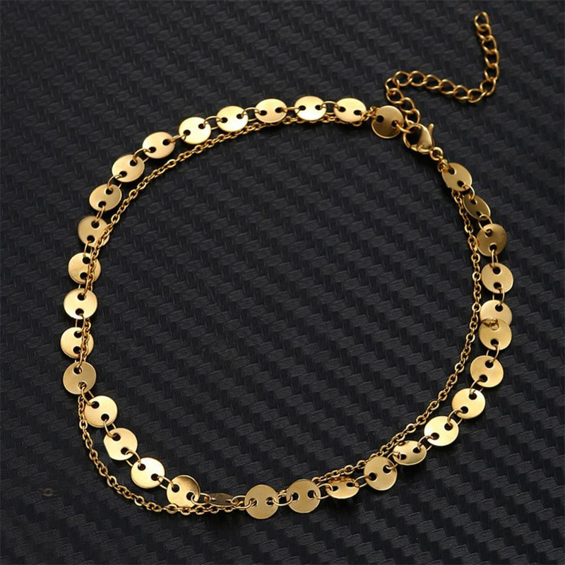 Oțel inoxidabil paiete gleznă pentru femei Straturi duble Sandale desculțe Brățară inimă picior gleznă Boho Beach Bijuterii Cadou