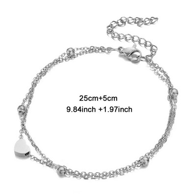 MinaMaMa Straturi duble din oțel inoxidabil cu paiete lanț de gleznă Lanț pentru picioare Yoga de vară Brățară pentru picior de plajă Breloc gleznă Bijuterii