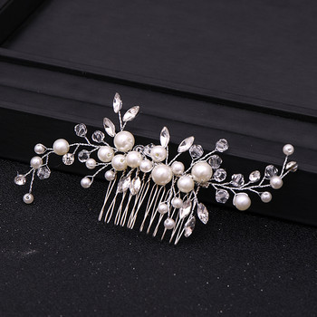 Гореща разпродажба сребърен цвят тиара гребени за коса за жени булка евтини перлени кристали за глава сватбени аксесоари за коса булчински бижута
