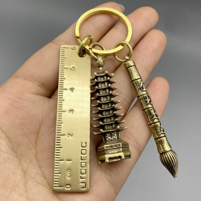 Alamă chinezească cu nouă etaje Turnul Wenchang Pandantiv Cicada Ajutor Studiu Tradițional Vintage Breloc pentru mașină Decor Cadou de succes pentru studenți