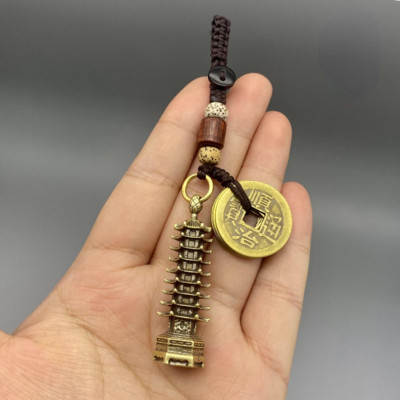 Alamă chinezească cu nouă etaje Turnul Wenchang Pandantiv Cicada Ajutor Studiu Tradițional Vintage Breloc pentru mașină Decor Cadou de succes pentru studenți