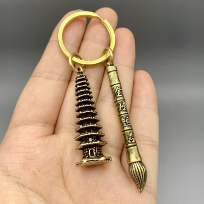 Alamă chinezească cu nouă etaje Turnul Wenchang Pandantiv Cicada Ajutor Studiu Tradițional Vintage Breloc pentru mașină Decor Cadou de succes pentru studenți