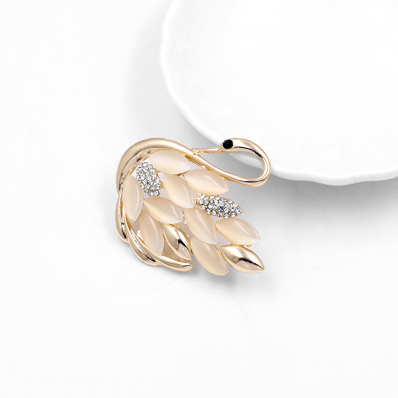 Broșe cu lebădă de opal de design nou pentru femei, broșă în formă de animal, ace de nuntă, bricolaj, banchet, petrecere, cadou de aniversare, accesorii