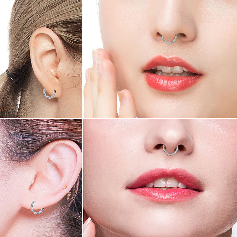 G23 titan cerc cu segmente cu balamale CZ cercel mic inel pentru nas Clicker cartilajul urechii Tragus Helix Labret Piercing pentru buze Bijuterii pentru corp