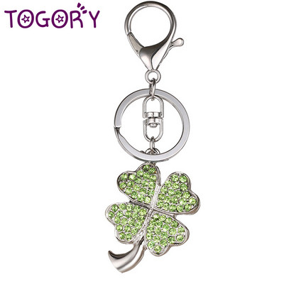 TOGORY Lucky Four Leaves Crystal Ключодържател Вериги Държач Чанта Катарама Висулка За автомобилни ключодържатели Ключодържатели