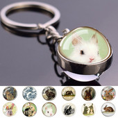 Esspoc Iepure Ball Sticlă Pandantiv Retro Iepuraș Pictură Breloc Zodiac Iepure Breloc Cadouri de aniversare pentru prieteni Bijuterii pentru copii