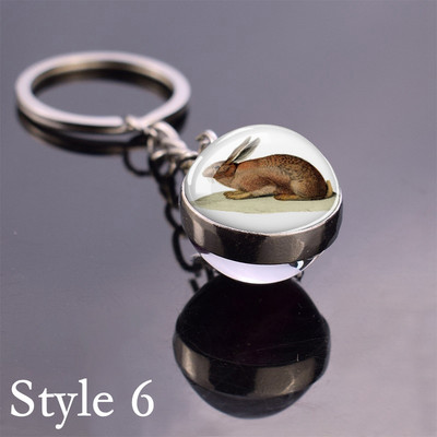 Esspoc Iepure Ball Sticlă Pandantiv Retro Iepuraș Pictură Breloc Zodiac Iepure Breloc Cadouri de aniversare pentru prieteni Bijuterii pentru copii