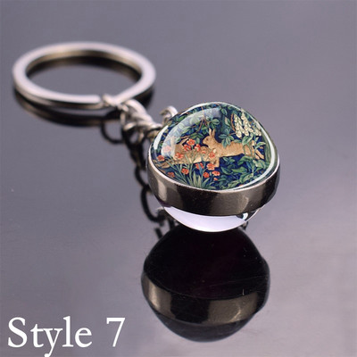 Esspoc Iepure Ball Sticlă Pandantiv Retro Iepuraș Pictură Breloc Zodiac Iepure Breloc Cadouri de aniversare pentru prieteni Bijuterii pentru copii