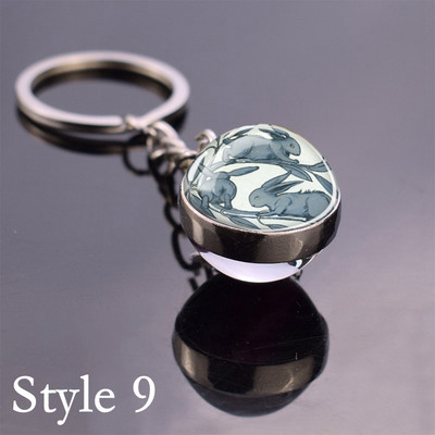 Esspoc Iepure Ball Sticlă Pandantiv Retro Iepuraș Pictură Breloc Zodiac Iepure Breloc Cadouri de aniversare pentru prieteni Bijuterii pentru copii