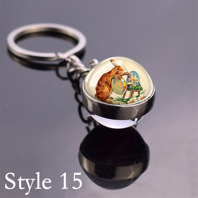 Esspoc Iepure Ball Sticlă Pandantiv Retro Iepuraș Pictură Breloc Zodiac Iepure Breloc Cadouri de aniversare pentru prieteni Bijuterii pentru copii