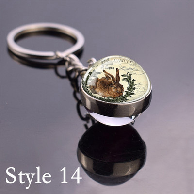 Esspoc Iepure Ball Sticlă Pandantiv Retro Iepuraș Pictură Breloc Zodiac Iepure Breloc Cadouri de aniversare pentru prieteni Bijuterii pentru copii