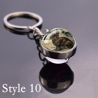 Esspoc Iepure Ball Sticlă Pandantiv Retro Iepuraș Pictură Breloc Zodiac Iepure Breloc Cadouri de aniversare pentru prieteni Bijuterii pentru copii