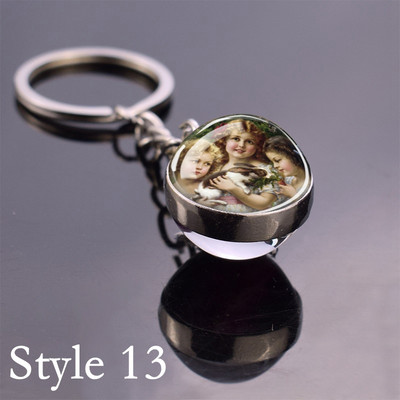 Esspoc Iepure Ball Sticlă Pandantiv Retro Iepuraș Pictură Breloc Zodiac Iepure Breloc Cadouri de aniversare pentru prieteni Bijuterii pentru copii