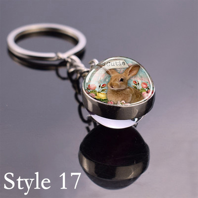 Esspoc Iepure Ball Sticlă Pandantiv Retro Iepuraș Pictură Breloc Zodiac Iepure Breloc Cadouri de aniversare pentru prieteni Bijuterii pentru copii