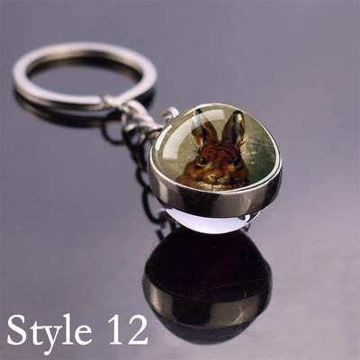 Esspoc Iepure Ball Sticlă Pandantiv Retro Iepuraș Pictură Breloc Zodiac Iepure Breloc Cadouri de aniversare pentru prieteni Bijuterii pentru copii