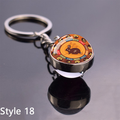 Esspoc Iepure Ball Sticlă Pandantiv Retro Iepuraș Pictură Breloc Zodiac Iepure Breloc Cadouri de aniversare pentru prieteni Bijuterii pentru copii