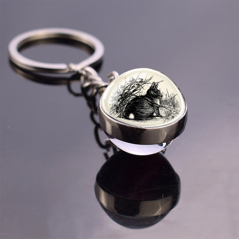 Esspoc Iepure Ball Sticlă Pandantiv Retro Iepuraș Pictură Breloc Zodiac Iepure Breloc Cadouri de aniversare pentru prieteni Bijuterii pentru copii