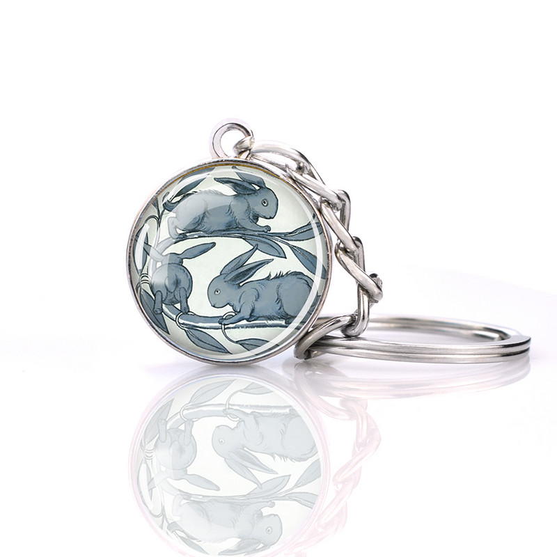 Esspoc Iepure Ball Sticlă Pandantiv Retro Iepuraș Pictură Breloc Zodiac Iepure Breloc Cadouri de aniversare pentru prieteni Bijuterii pentru copii