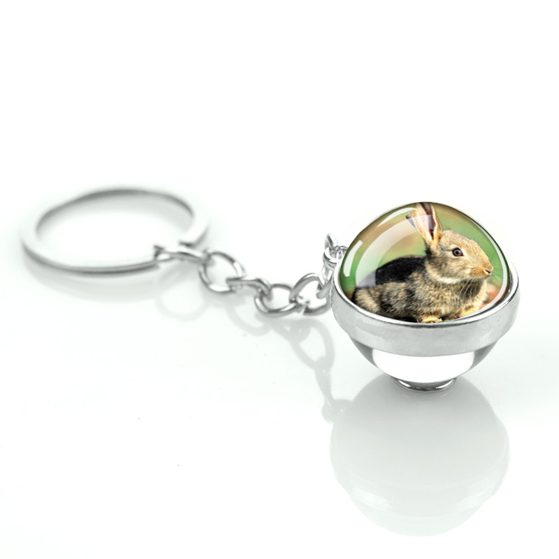 Esspoc Iepure Ball Sticlă Pandantiv Retro Iepuraș Pictură Breloc Zodiac Iepure Breloc Cadouri de aniversare pentru prieteni Bijuterii pentru copii