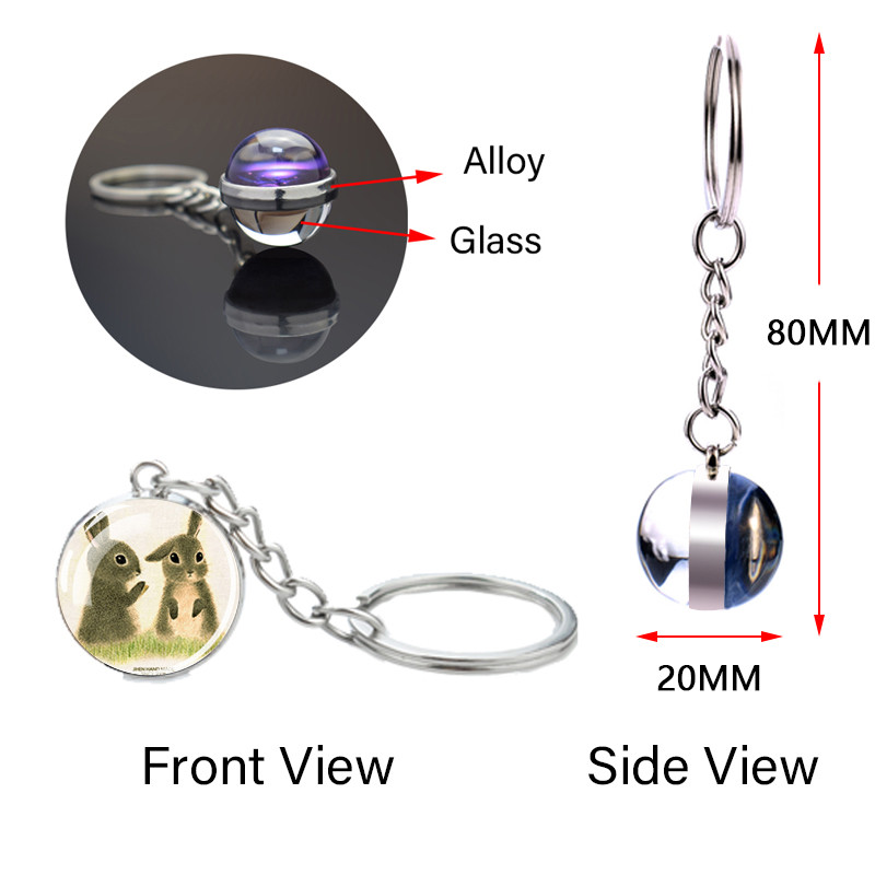 Esspoc Iepure Ball Sticlă Pandantiv Retro Iepuraș Pictură Breloc Zodiac Iepure Breloc Cadouri de aniversare pentru prieteni Bijuterii pentru copii