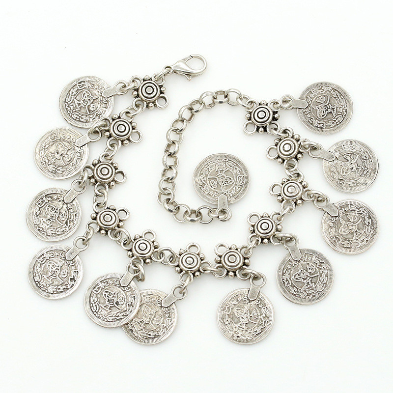 Bohemia ezüst színű érme női bokalánc lánc pánt láb karkötő mezítlábas szandál indiai ékszerek strand kiegészítők nőknek