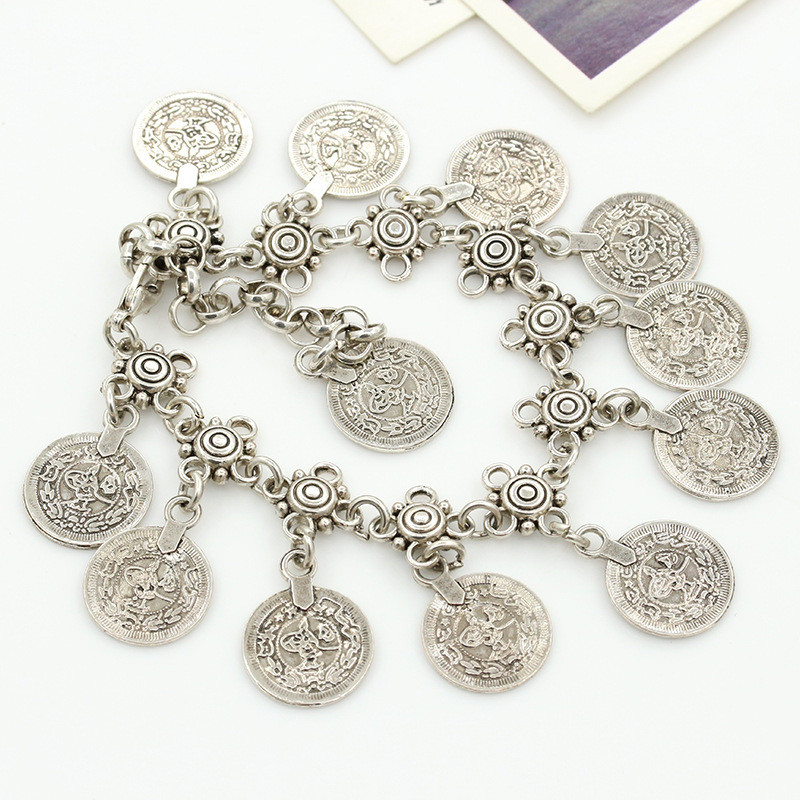 Bohemia ezüst színű érme női bokalánc lánc pánt láb karkötő mezítlábas szandál indiai ékszerek strand kiegészítők nőknek